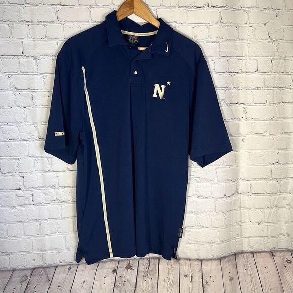 Naval Academy Nike Dri-Fit Blue Short Sleeve Golf Polo Shirt Medium - Picture 1 of 12
